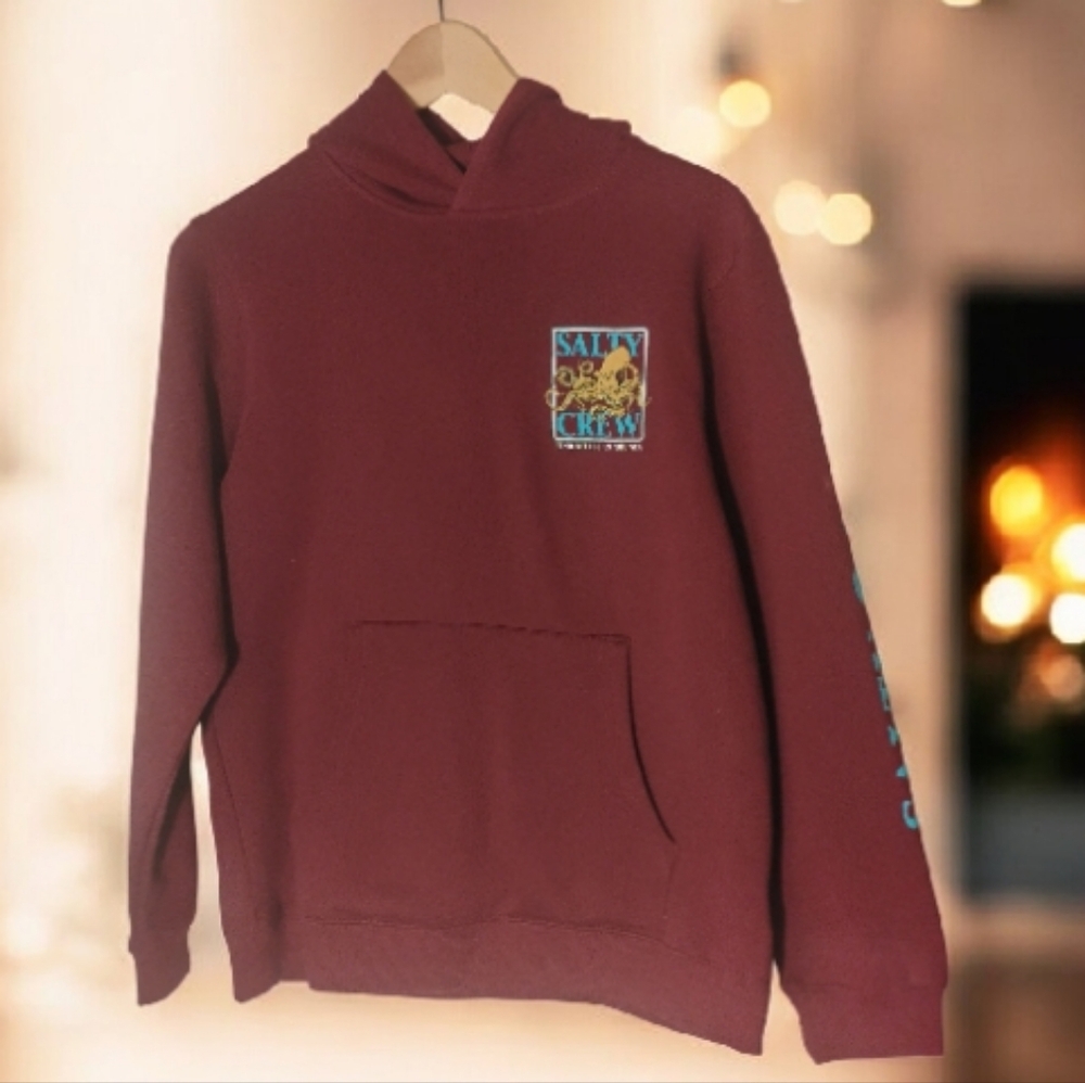 Salty Crew New! Maroon Hoodie with Octopus Graphic